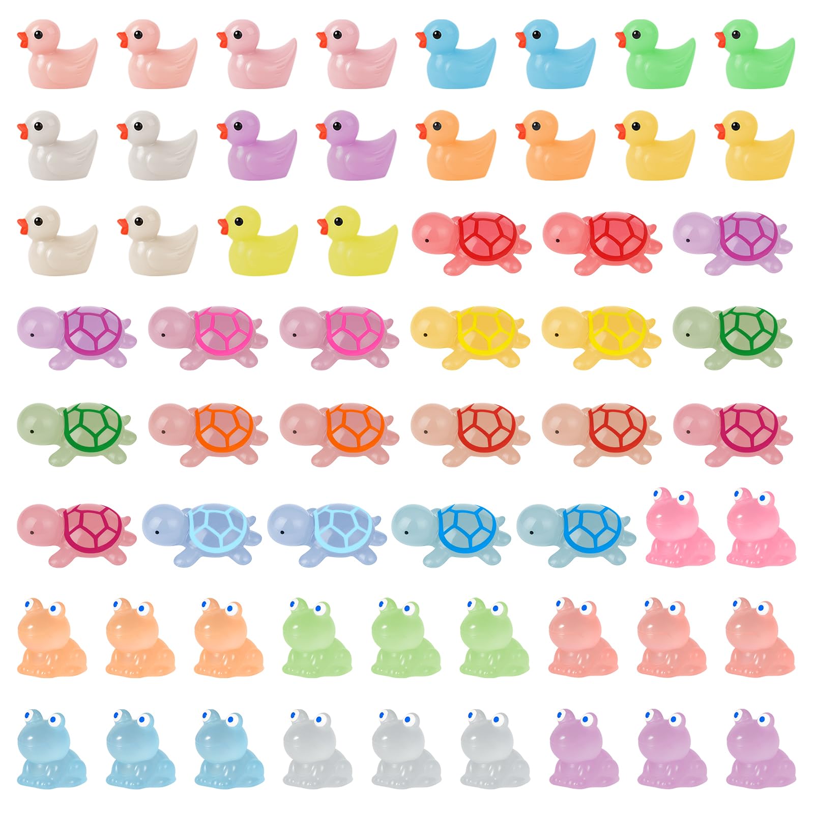 Mini figurki z żywicy, świecące w ciemności, małe kaczki, żółwie, żaby, figurki z żywicy, małe mieszane figurki zwierząt do dekoracyjnego ogrodu, miniaturowego krajobrazu, domku dla lalek