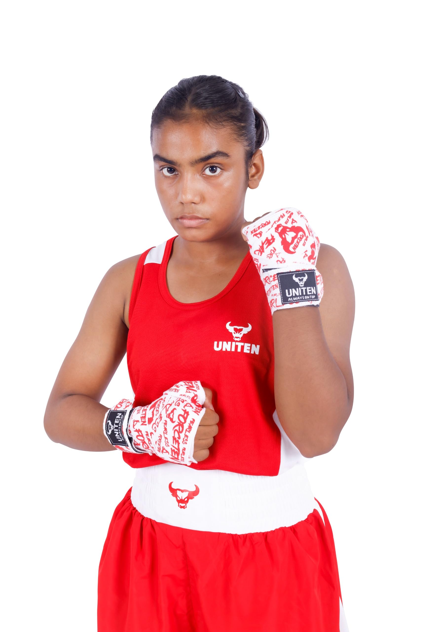 UNITEN Womens Boxing Set | Tank Top and Shorts | Boxing Clothes | Boxing Vest & Shorts Set (Red, S) 2