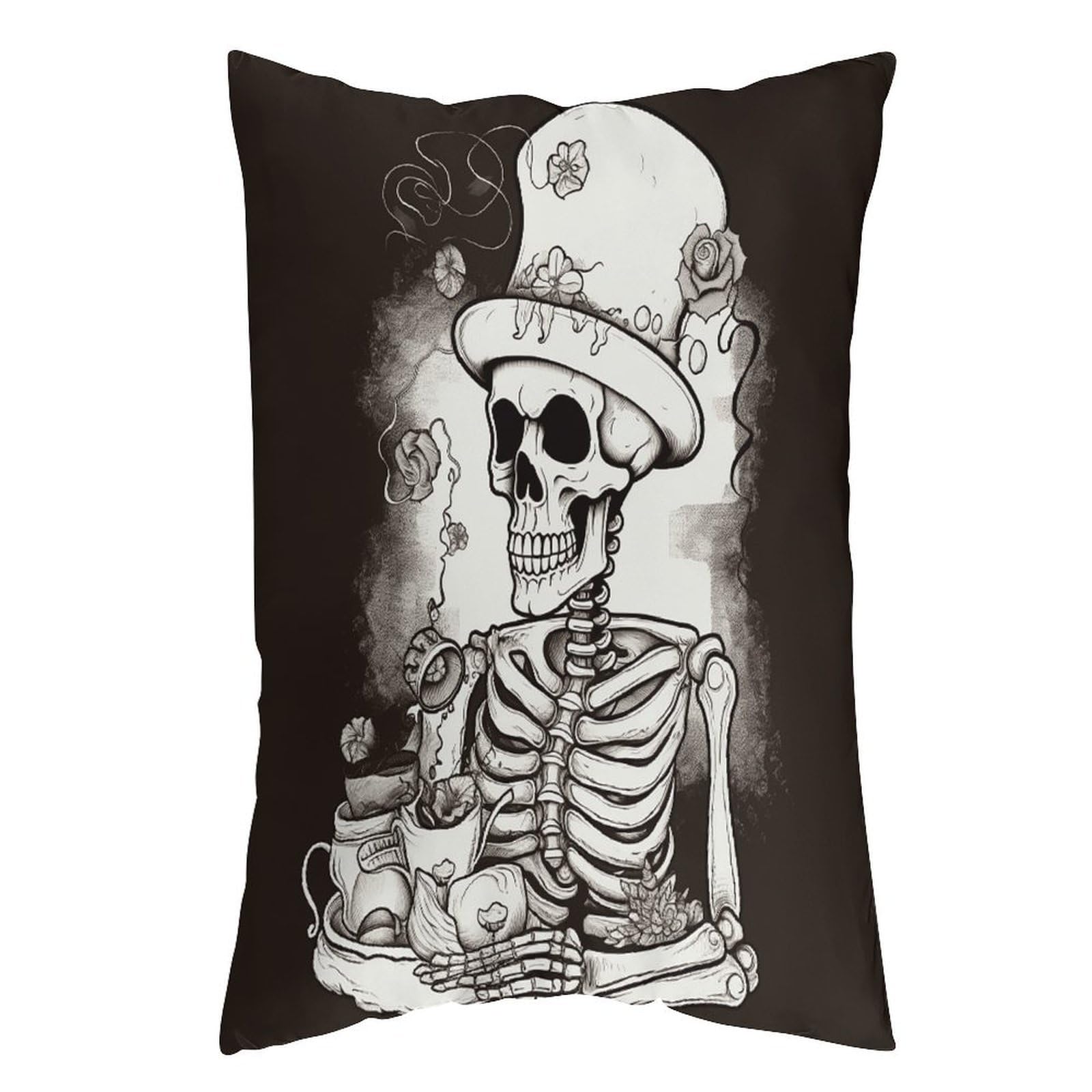 LDGSUPH Skeleton Chef Pillow Cases Soft Pillowcase with Invisible Zipper Wrinkle Resistant Pillow Covers Breathable Removable Pillow Protector for Bed Sofa Car 20"x30"
