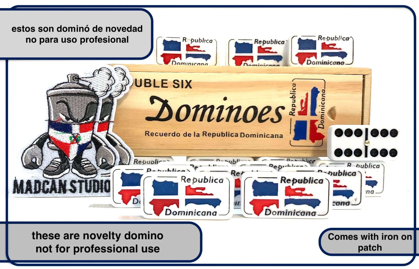 Artist Unknown Dominican Republic Flag Santo Domingo Double Six Dominoes Tiles in Wooden Case - Image 2