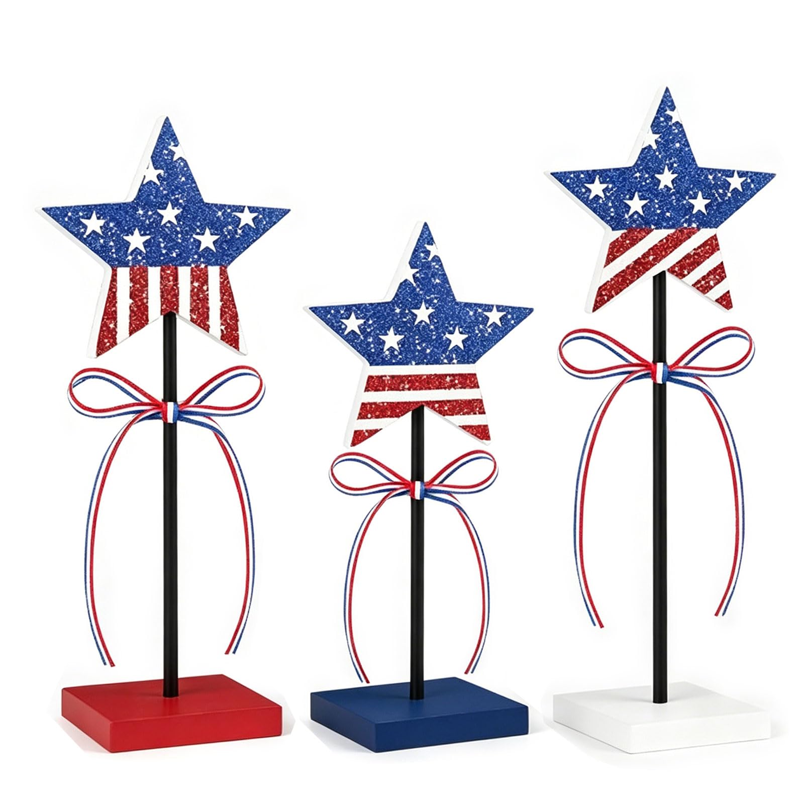 Flag Patterned Wooden Layered Tray Decor for National Celebration Party Supplies and Festive Home Accent Patriotic Centerpiece