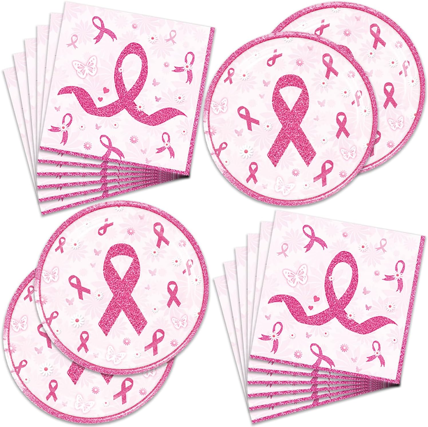 48Pcs Breast Cancer Party Decorations Include Plates Napkins Guests Cancer Free Party Decorations Serve 24 Guests Breast Cancer Party Supplies