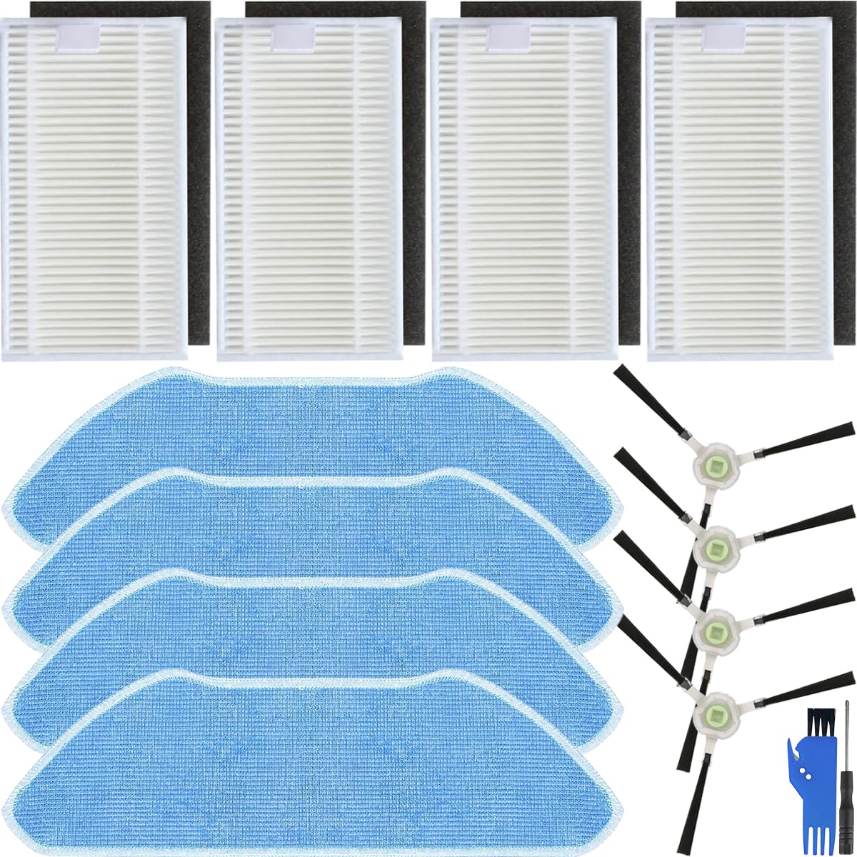 EATBALE Side Brush Hepe Filter Mop Pad for Lefant M2 Pro / M2S Pro Robot Vacuum Cleaners Replacement Parts 4 Edge Brushes 4 Filters 4 Mop Cloths Washable Consumable Accessories Kit