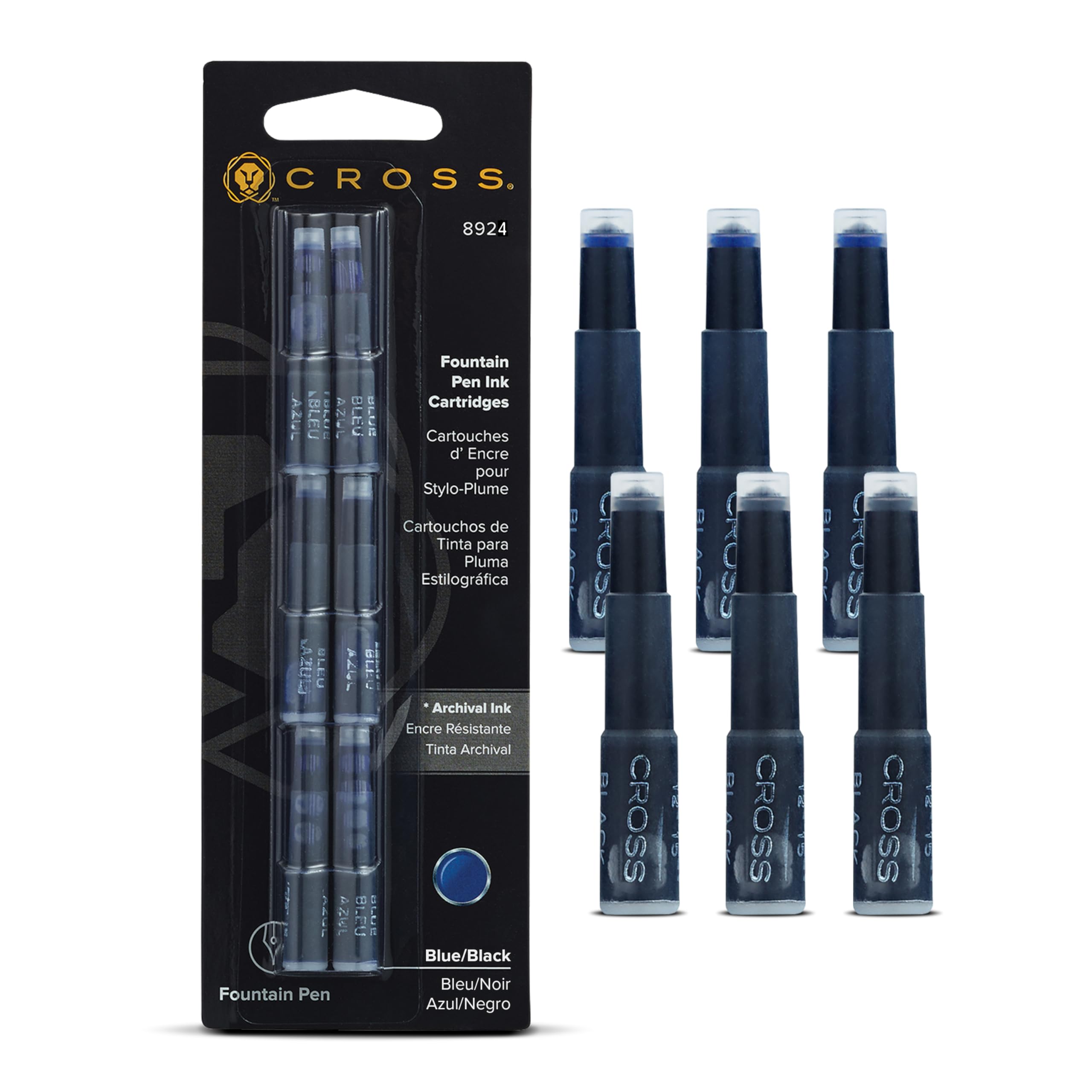 CrossFountain Pen Ink Cartridge - Blue/Black, 6 per card (8924)