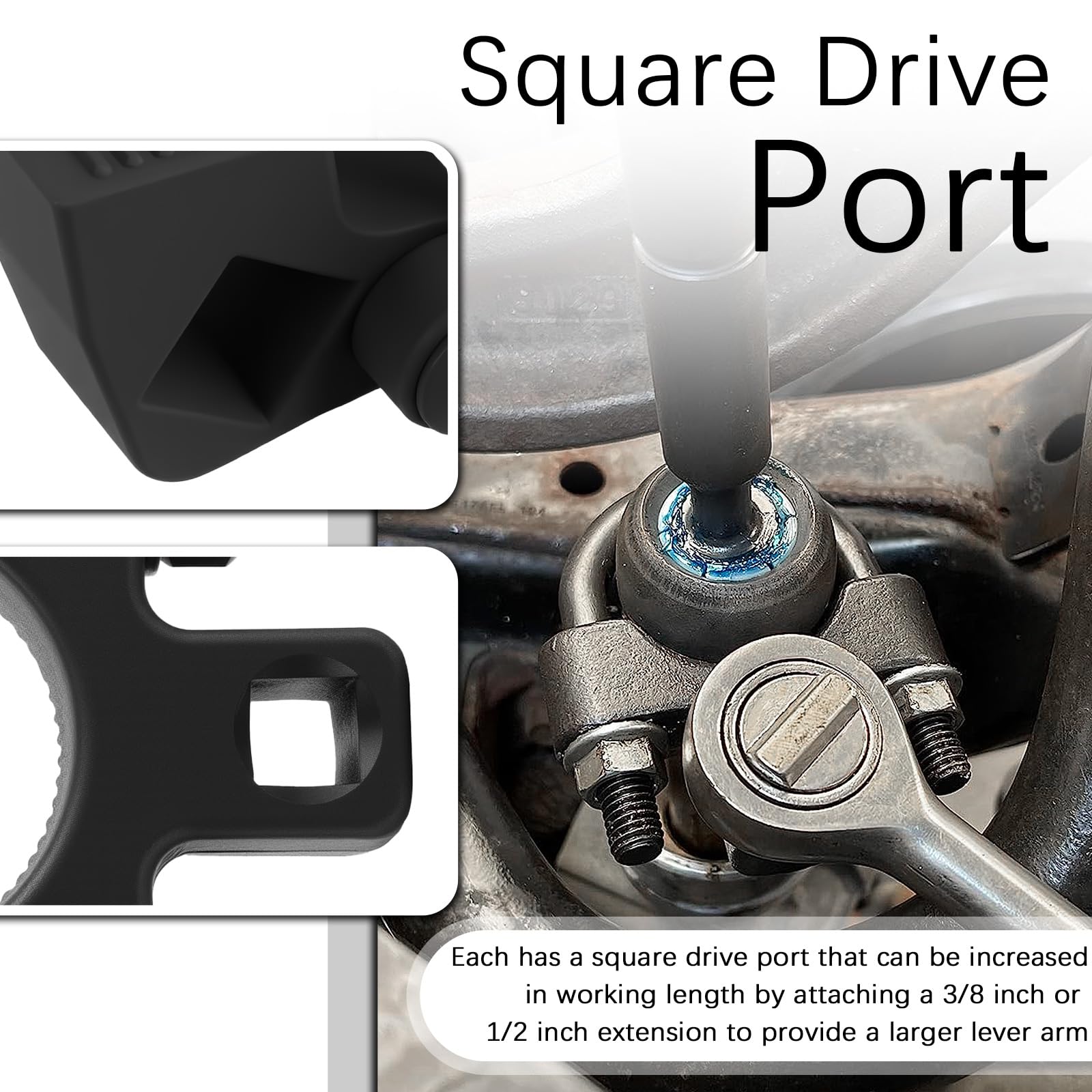 Strumento di rimozione del tirante interno dell'auto con chiave da 1/2", strumento per tirante interno con porta di azionamento da 3/8" per staccare le aste trasversali, strumenti di rimozione