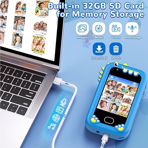 Miniatura 6 de Lapare Teléfono infantil para niños, teléfono de juguete con pantalla táctil con doble cámara, música y juegos, teléfono de juguete de aprendizaje