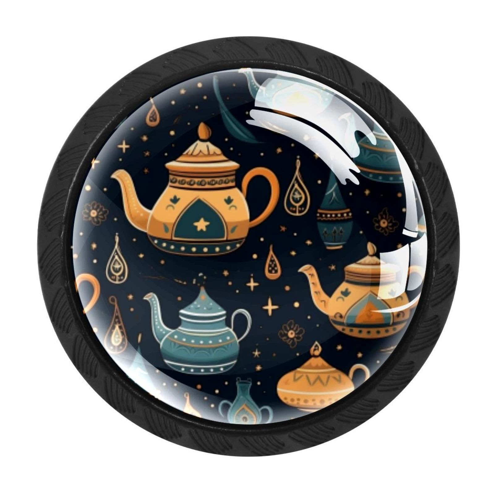CHENZZZZ Arabian Tea Kettle Drawer Knobs 4 Pack Crystal Dresser Knobs 35mm Glass Cabinet Knobs for Home Office Bathroom