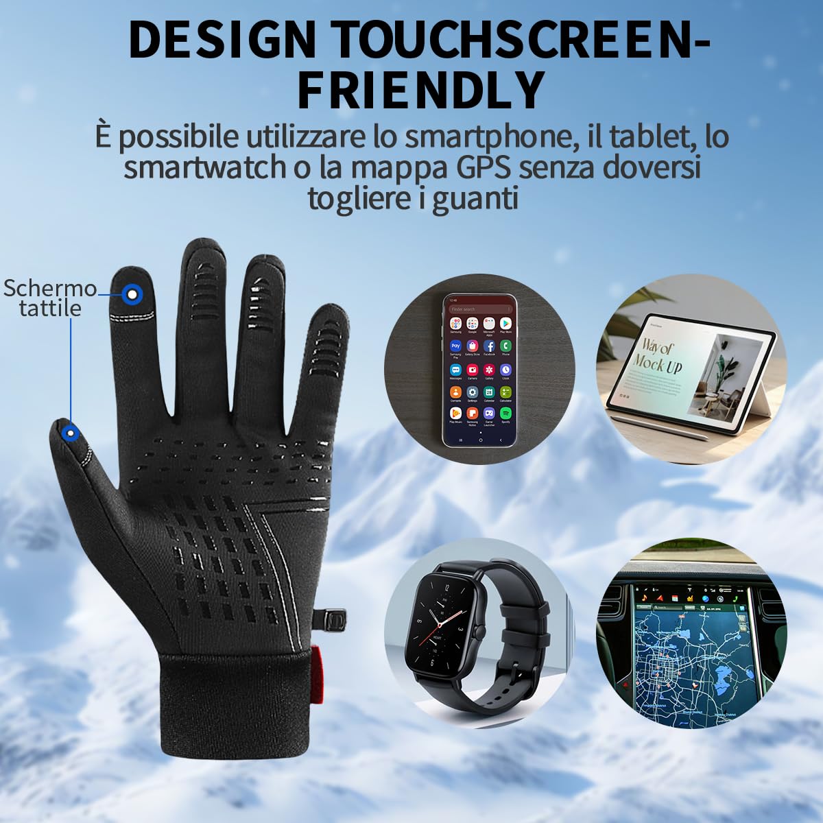 Guanti Invernali,Guanti Termici Invernali da Uomo e Donna,Touch Screen Guanti Antiscivolo Antivento Guanti per Corsa,Guida,Ciclismo,Arrampicata,Lavoro,Attività All'Aperto,Resistente All'Acqua,Circonfe