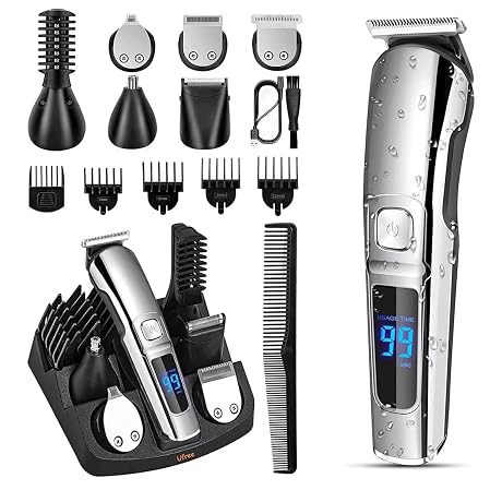 Hair Clippers, ABS and Stainless Steel Hair Clipper Set Beard Trimmer for Men Barber Clippers with 1 Main Body, 6 Replaceable Cutting Heads, 5 Guide Comb, Cleaning for Salon, Mens
