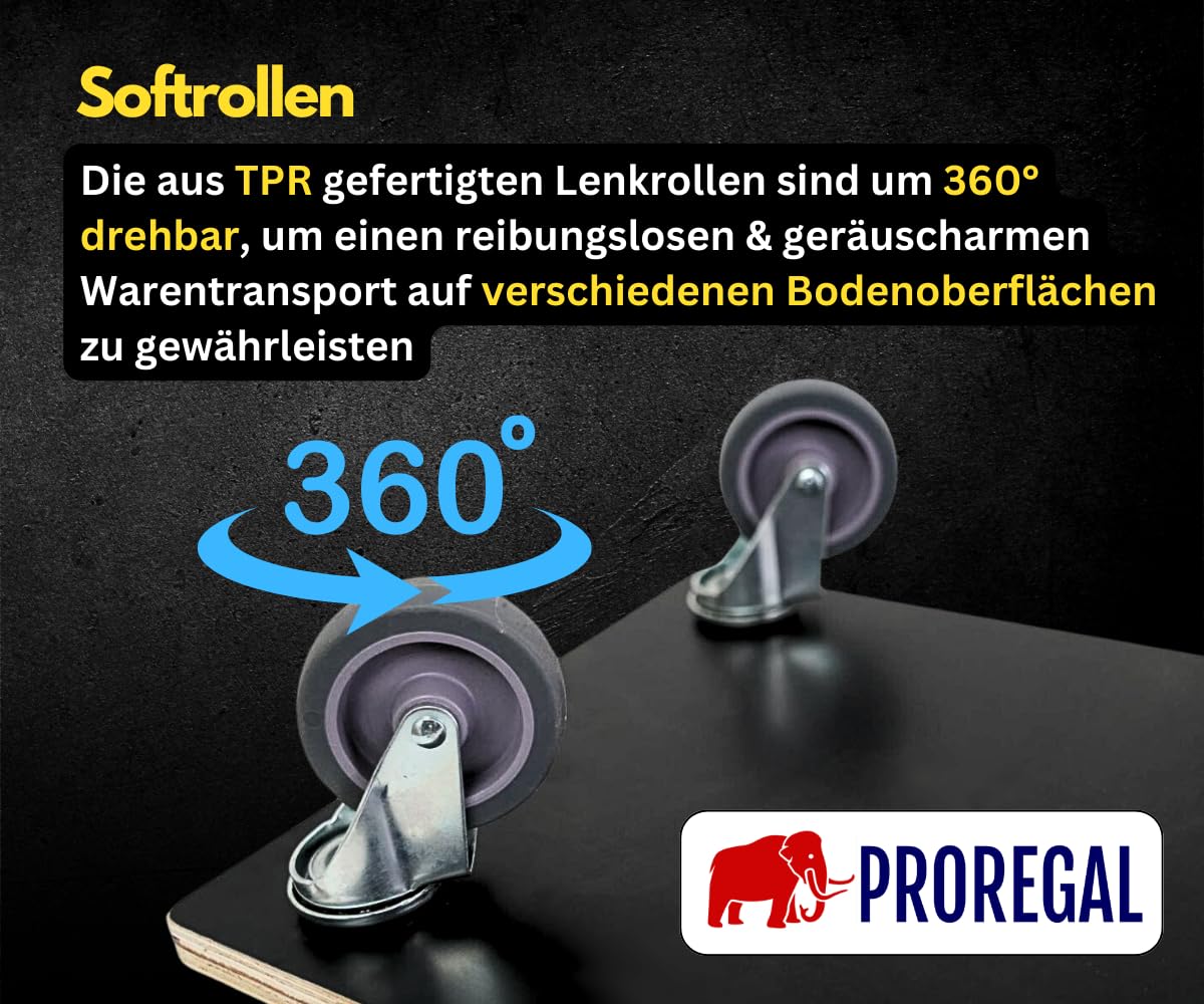 PROREGAL 2erSet Profi Transportroller Hercules 60x30 cm Schwerlast bis 200 kg mit 4 Gummirollen & Griff, Siebdruckplatte rutschfest, Rollbrett für Möbel Waschmaschine Möbelroller Pflanzen Werkstatt