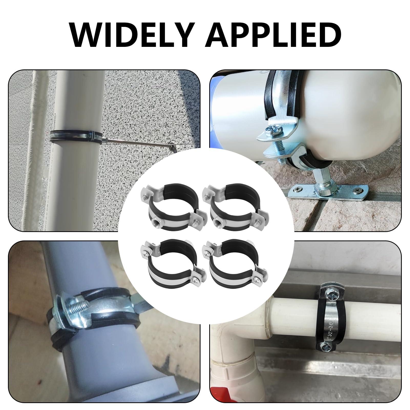 Clip de tubería, con inserciones de goma, con un diámetro ajustable de 40 - 43 mm / 1 1 / 4 ", muy adecuado para proyectos de instalación y decoración de tuberías, con 4 soportes metálicos disponibles