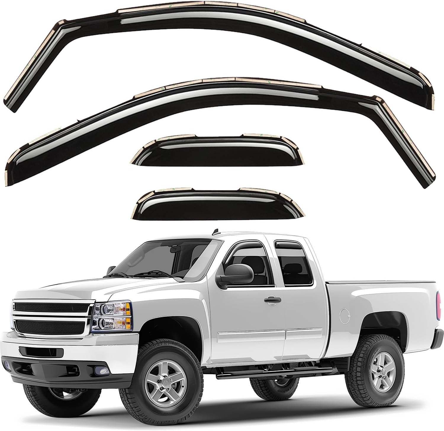 Window Deflectors Smoke Tinted in-Channel Side Window Vent Visor Deflectors Rain Guards Compatible with Silverado/Sierra 1500 2007-2013 Extended Cab - 4pcs. GW0865