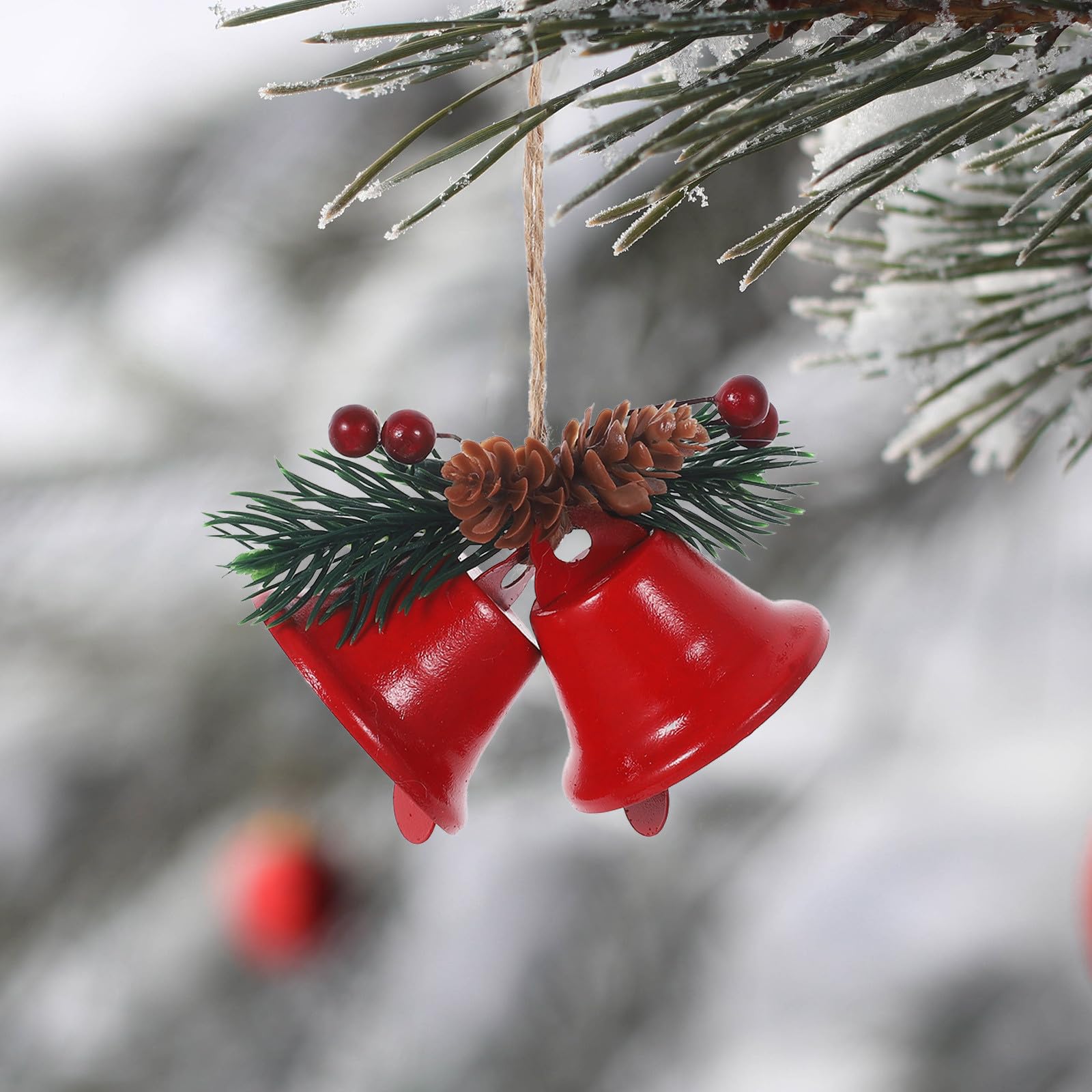 6 Stück Weihnachtsglockenanhänger aus Eisen Rot zum Aufhängen