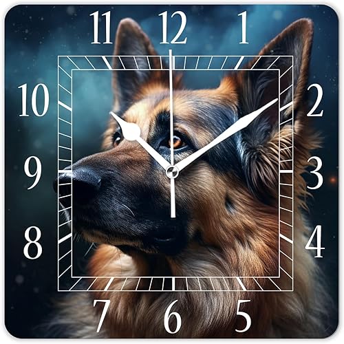Reloj de pared decorativo de 12 pulgadas, silencioso, cuadrado, para el hogar, sala de estar, cocina, pastor alemán, estilo vintage