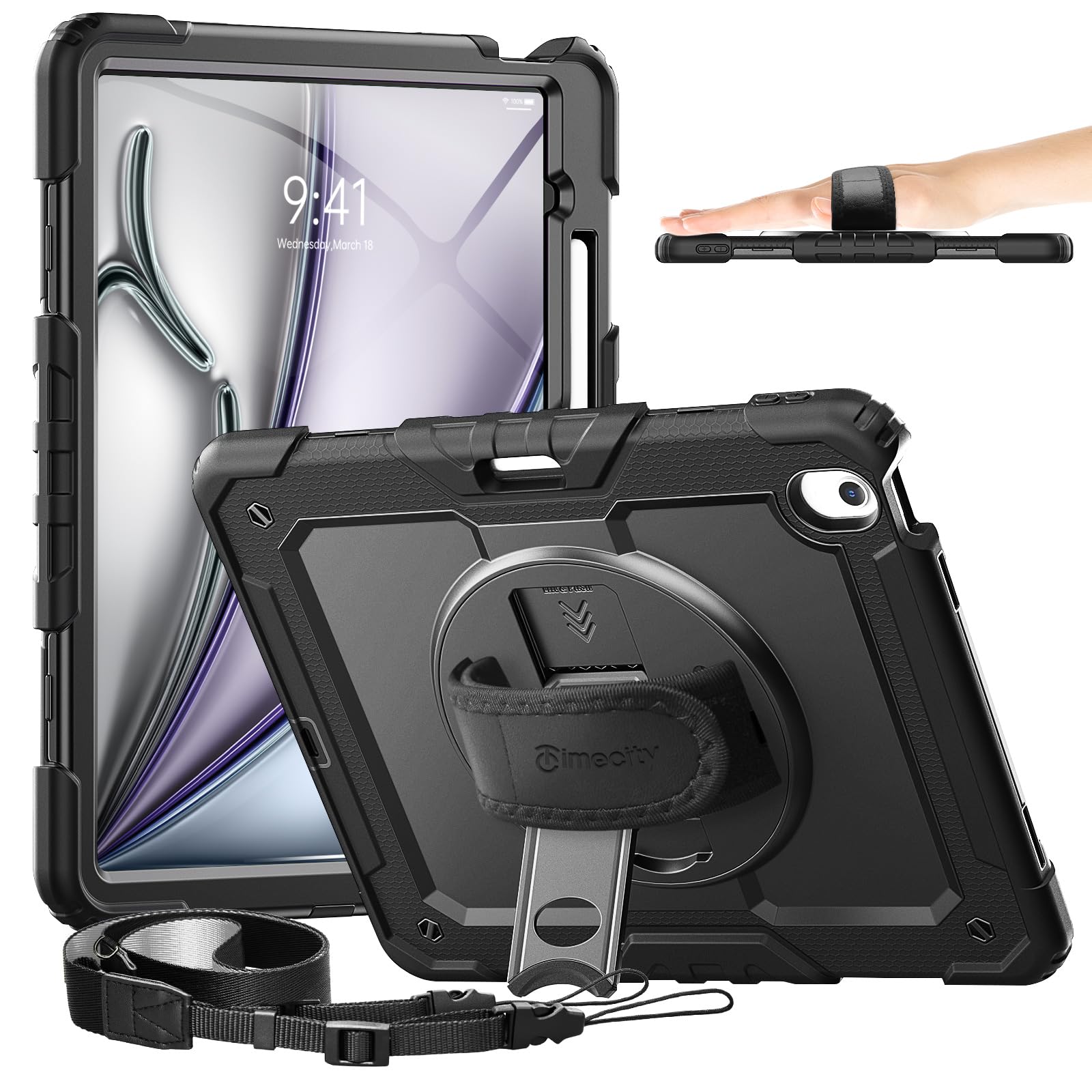 timecity Funda iPad Air 13 Pulgadas M4/M3/M2 (2026/2025/2024) iPad Air 13 Pulgadas Funda con Protector de Pantalla Integrado, Soporte Giratorio 360°, Correa de Hombro, Soporte magnético para