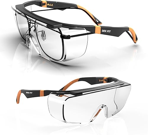 DEX FIT Gafas de seguridad SG210 OTG se ajustan a tus lentes, protección ocular Z87, resistente a la niebla y a los arañazos, ajustable para mujeres