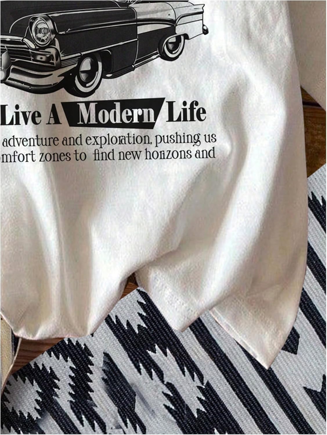 Women's Graphic Letter Tee Crew Neck Drop Shoulder Trendy Summer T Shirt Short Sleeve Vintage Car Print Top - Image 4