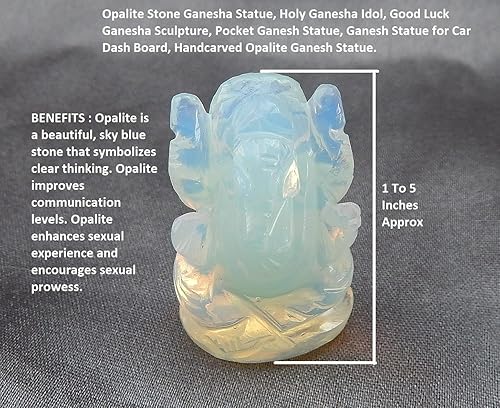 Miniatura 6 de Myhealingworld Estatua de Ganesha de piedra de opalita, ídolo de buena suerte, escultura de Ganesha de bolsillo, estatua de Ganesh para tablero de
