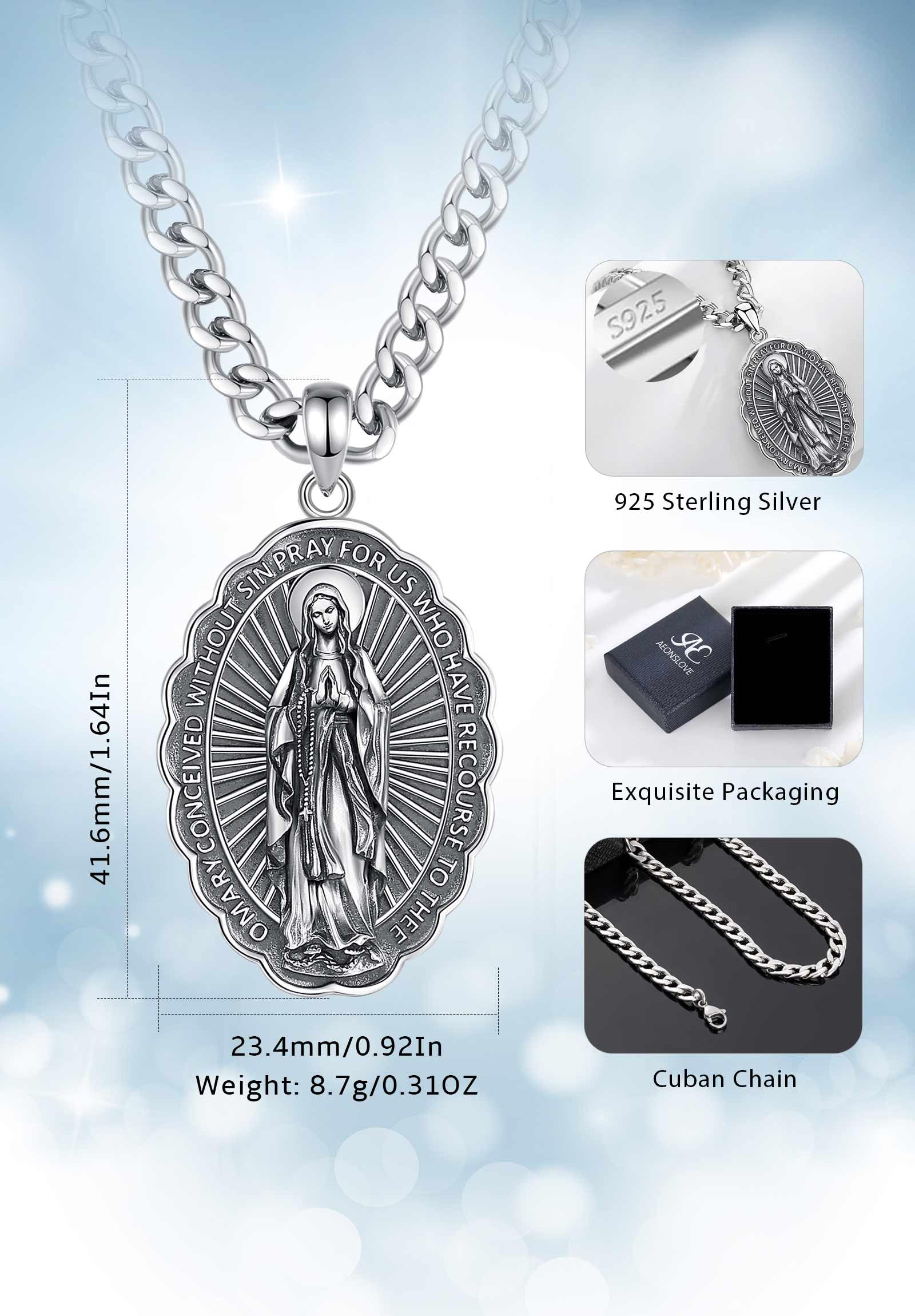 AEONSLOVE Srebro 925 Medal Saint Benoit dla Mężczyzn Kobiet, Naszyjnik Świętego Michała Archanioła | Pieczęć 7 Archaniołów | Święty Krzyż Karavaca | Maryja, biżuteria religijna