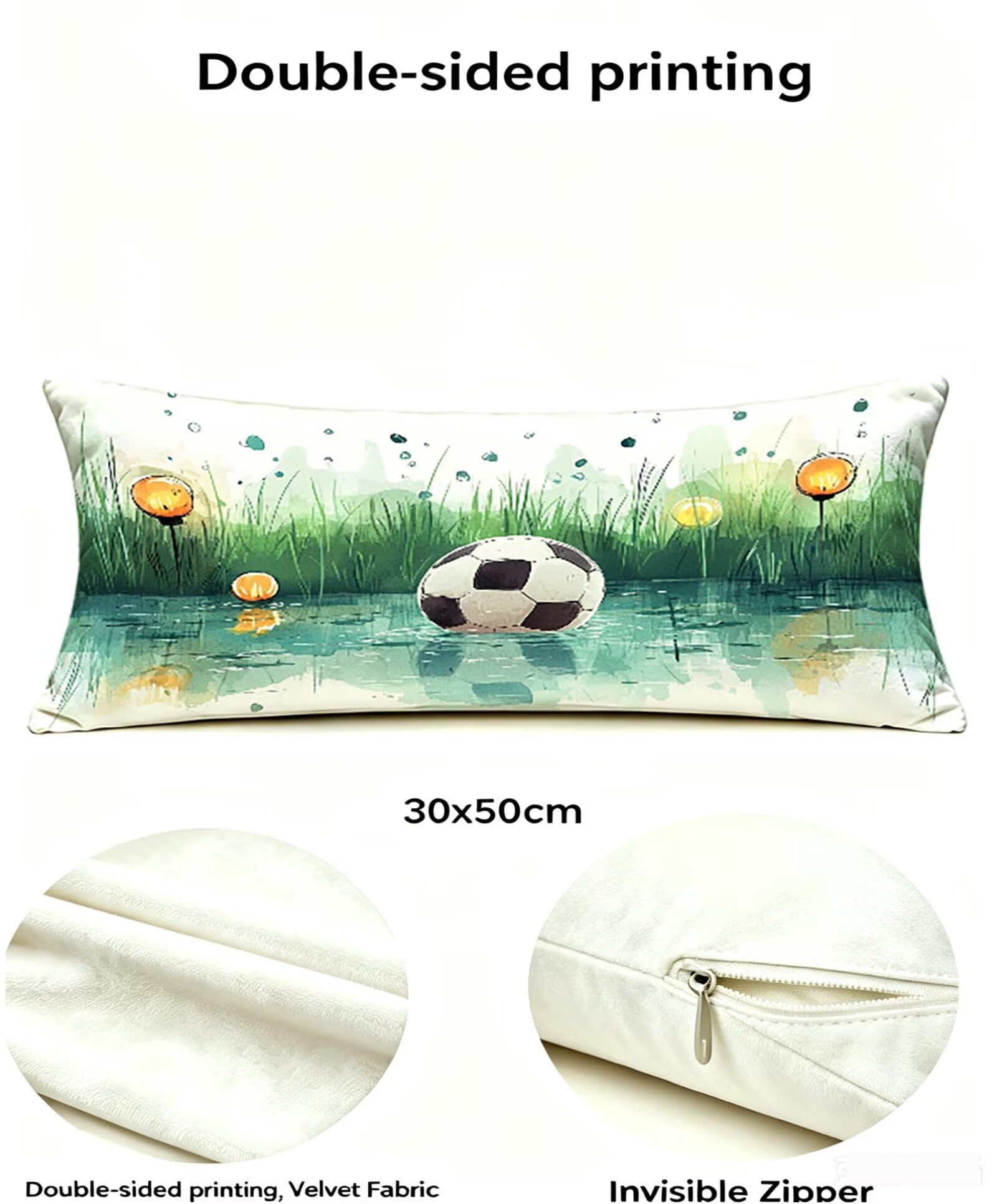 GrüN Kissenbezug 60x80 FußBall Kopfkissenbezug 2er Set,Wohnaccessoires & Deko,Weich und Atmungsaktiv Samt Stoff mit Verstecktem Reißverschluss für Bett Sofa Kissen Dekokissen-85607