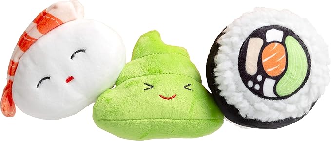 Pearhead Sushi Plush Toys, Durable Squeaky Dog Toy Set, Soft Chew Toys, Pet Owner Must Have Dog Accessory, Set of 3