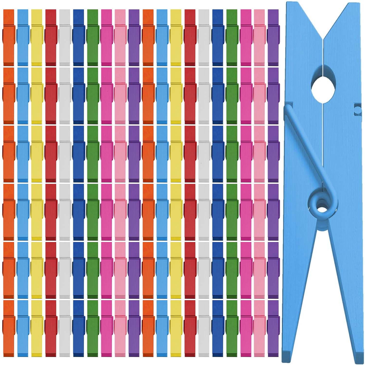 SenseYo 100 Pcs 2.9 Inch Pack Colorful Wooden Clothespins Clips for Craft, Hanging Clothes