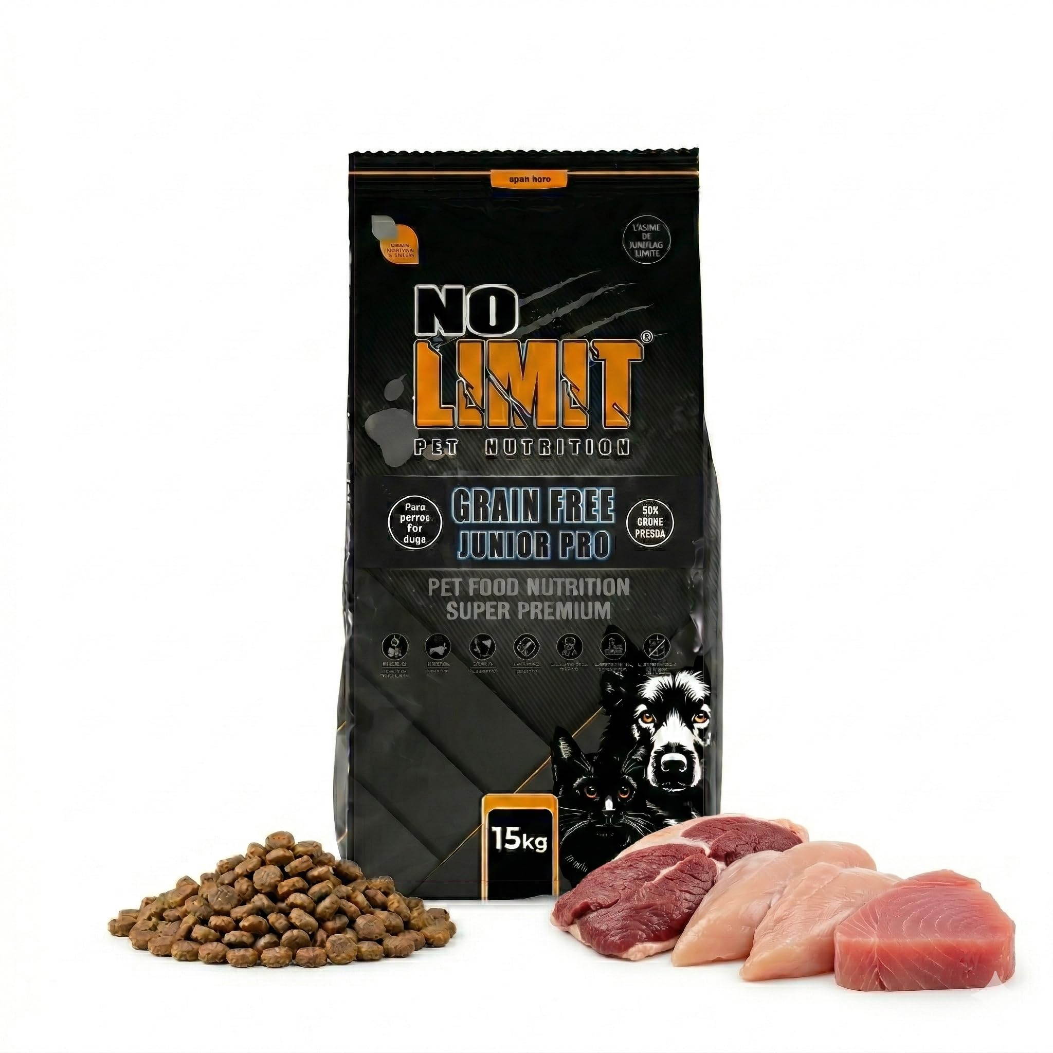 NO Limit Junior Pro Grain Free Puppy – Pienso para Cachorros sin Cereales 15kg – Pienso Perros Cachorros con Pollo, Pato y atún – Comida Natural para Perros en Crecimiento