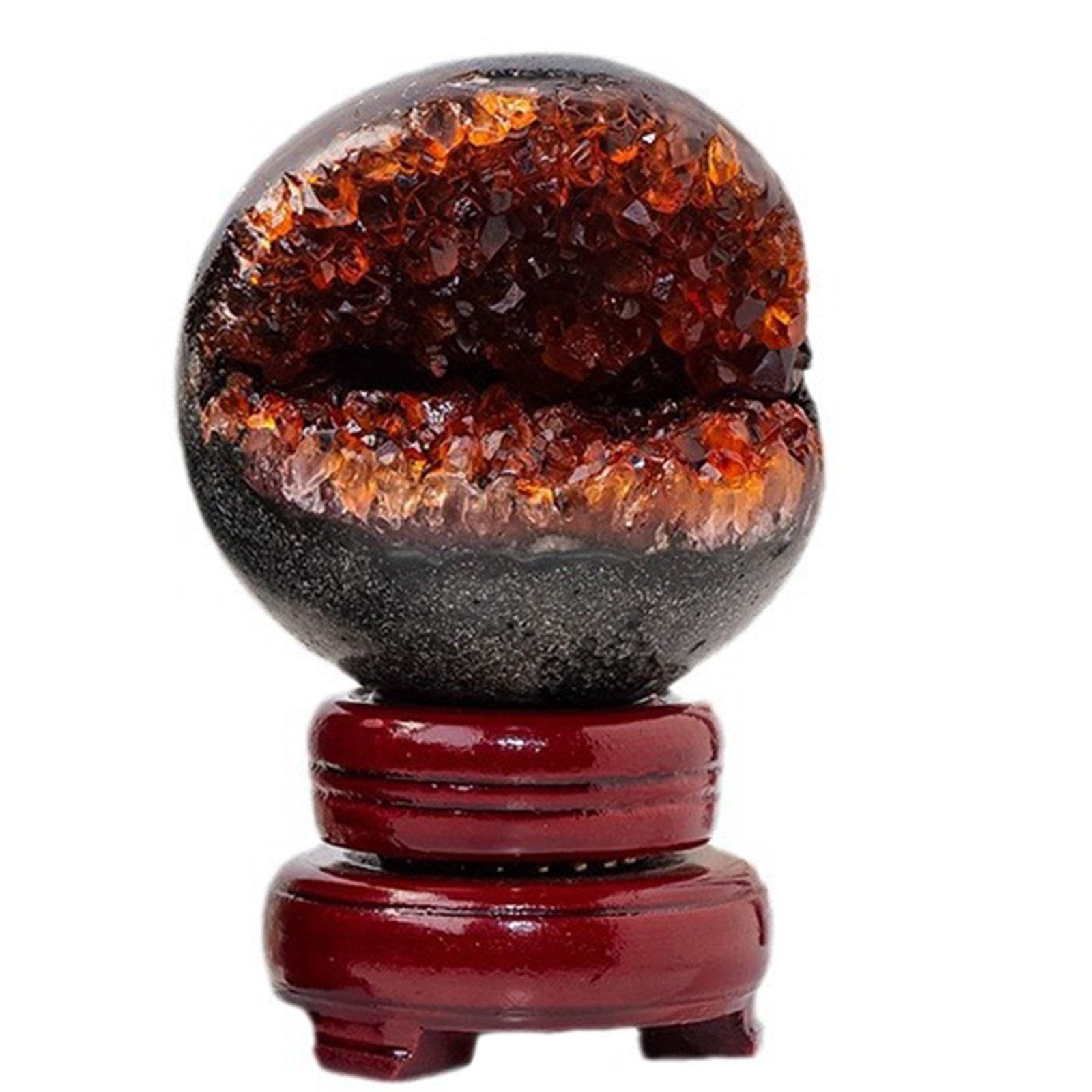 DPURPIWADY Citrine Druzy Geode Crystal Sphere Ball Feng Shui Ornament with Stand Stone for Home Decor Fengshui Accessories Divination,75-80mm
