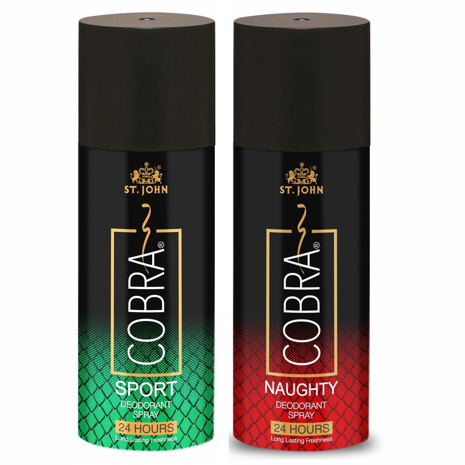 ST.JOHN Deodorant For Men, Deodorant For Women, Long Lasting Fragrance, Irresistible Scent, Fresh and Soothing Deo, Deo For Men, Deo For Women, COBRA- Sports & Naughty (150ml Each- Pack of 2)