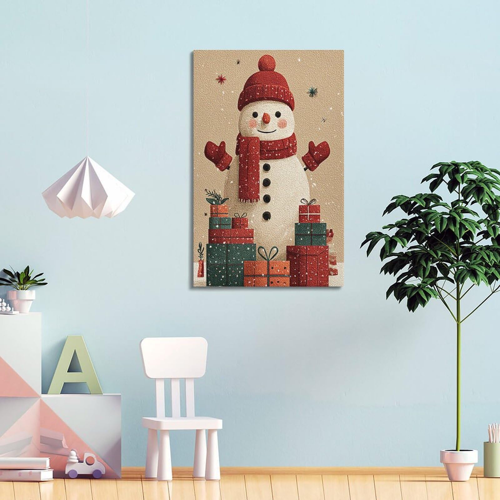 CWLLOG Stampe artistiche da parete su tela, poster natalizio con pupazzo di neve con regali, stile traboccante, giocoso, festival, decorazione moderna per soggiorno e camera da letto, 40 x 60 cm
