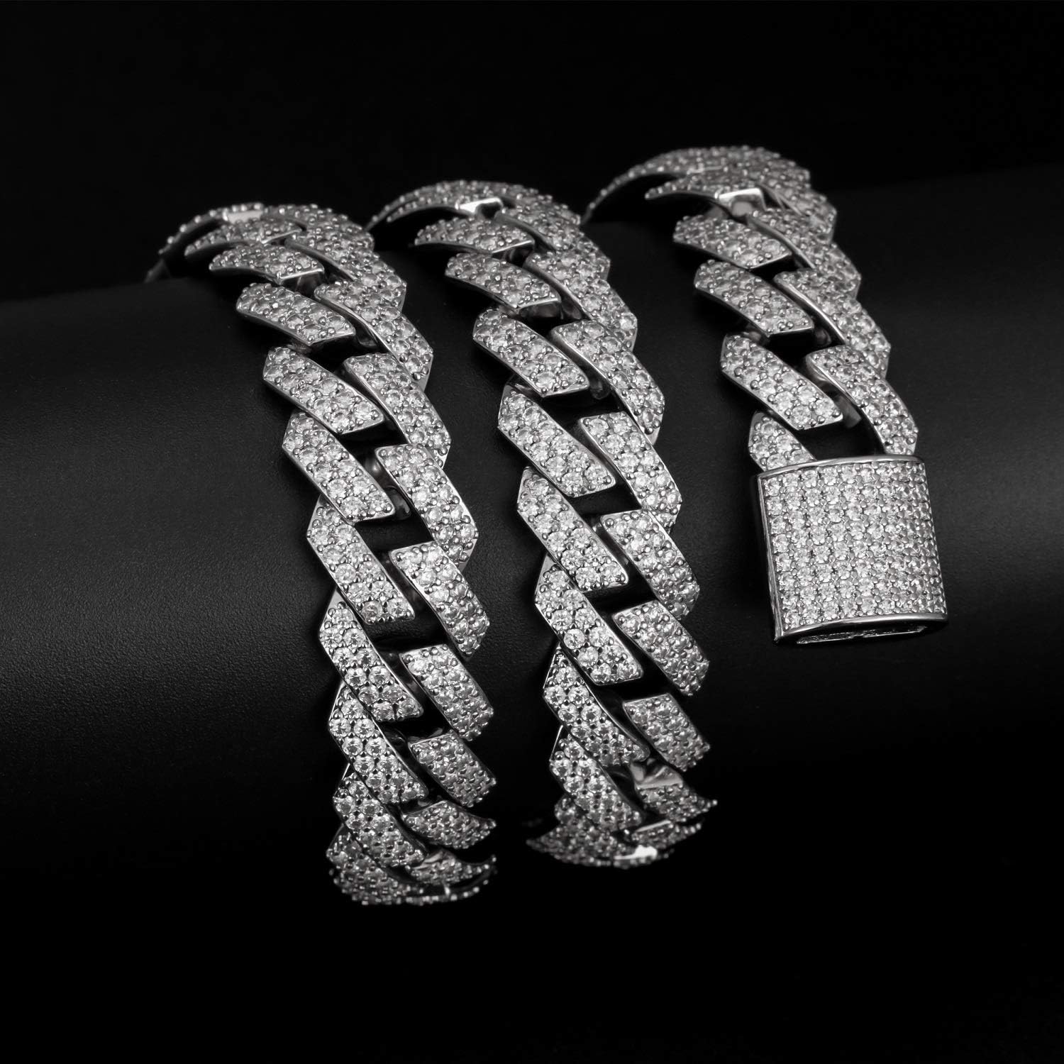 Hip Hop Mens Full Iced Out 15mm 18K Golden/White Rose Golden Plated CZ Miami Cuban Link Chain Choker 18"-24" Necklace or 7.5"-8.5" Bracelet with Gift Box (WG,18inch) - Image 7