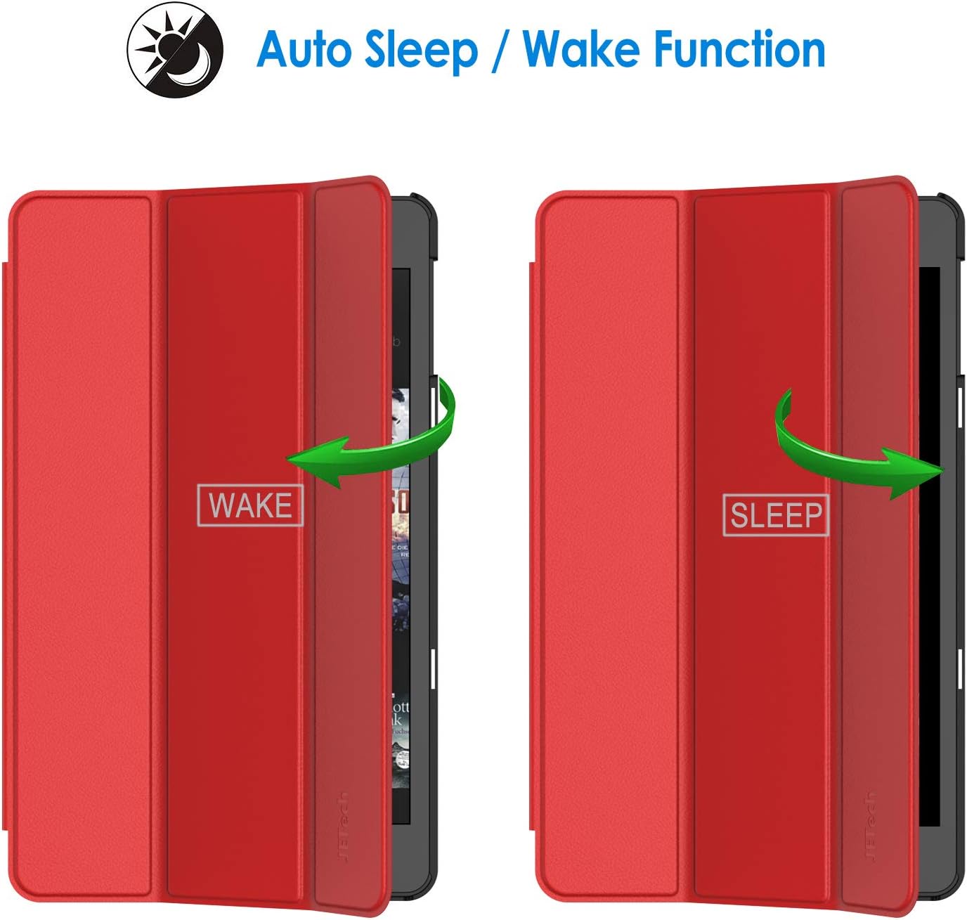 JETech Case for Amazon Fire HD 8 Tablet (8th / 7th / 6th Generation - 2018, 2017 and 2016 Release) Smart Cover with Auto Sleep/Wake (Red)