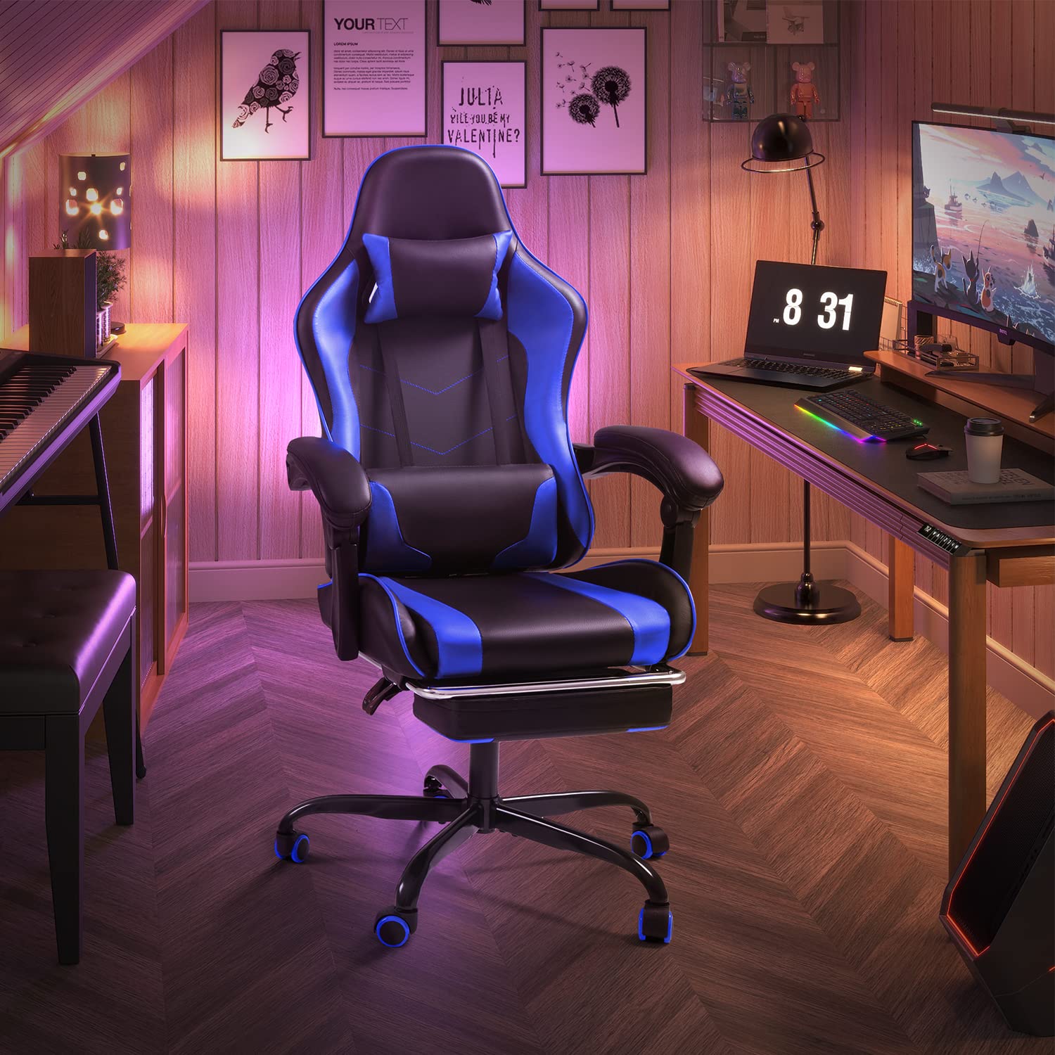 SITMOD Sedia da Gaming, Poltrona Racing Ergonomica Sedie Gaming, Poggiapiedi E Supporto Lombare, 90°-150°Schienale Inclinabile, Rotazione 360° Direzionale Altezza Regolabile Sedia da Ufficio, Grigio
