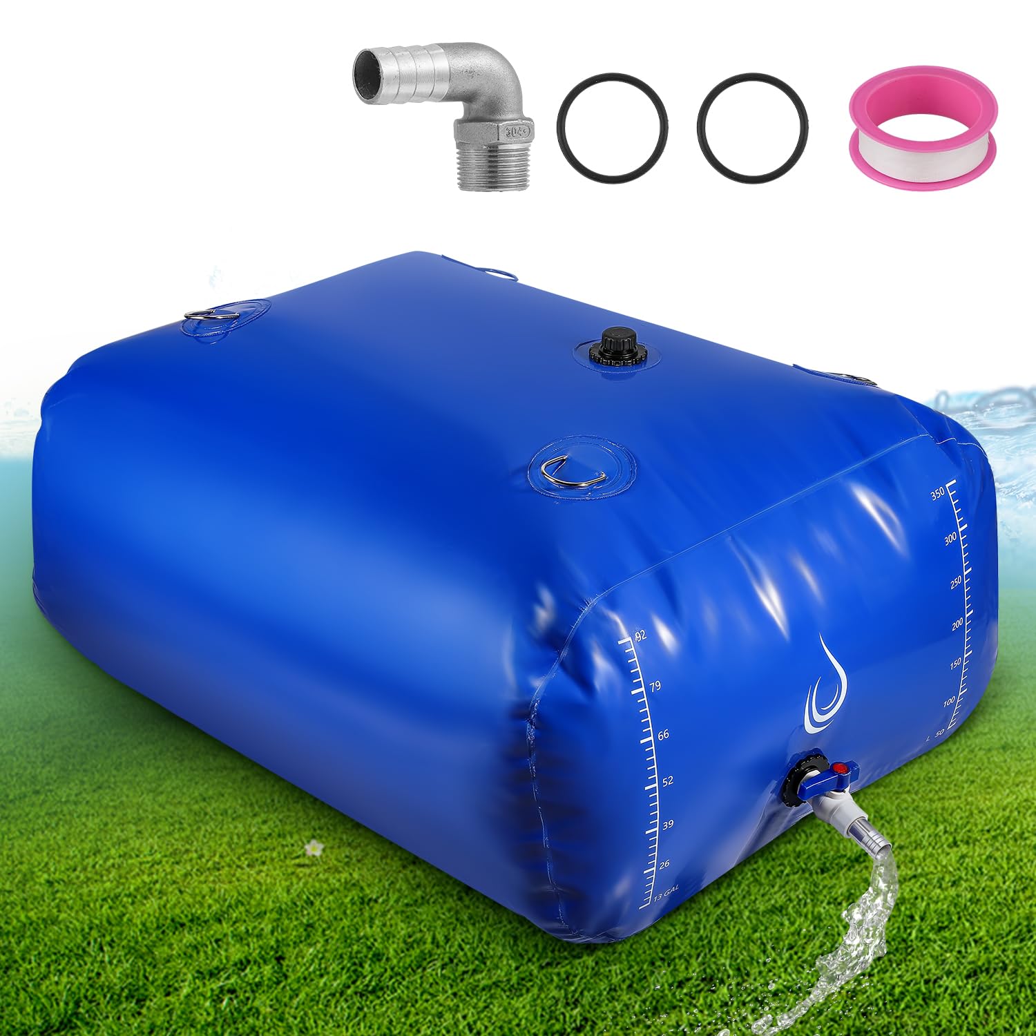 LANUEVA 105 Gal/400L Portable Water Storage Bladder, 1000D PVC Foldable Water Tank with Spigots and Overflow Kit, Water Storage Containers for Emergency Water, RV, Irrigation&amp;Camping (Blue, 400L)