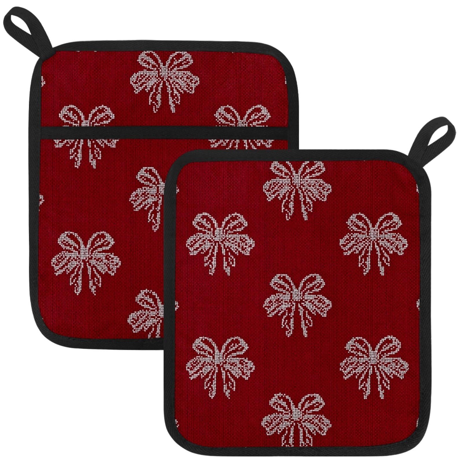 VAPOKF Bow Heat Resistant Pot Holders, Thick Pot Holders Pad with Hanging Loop for Kitchen, Oven Cloth Pads for Kitchen Baking Microwave Oven