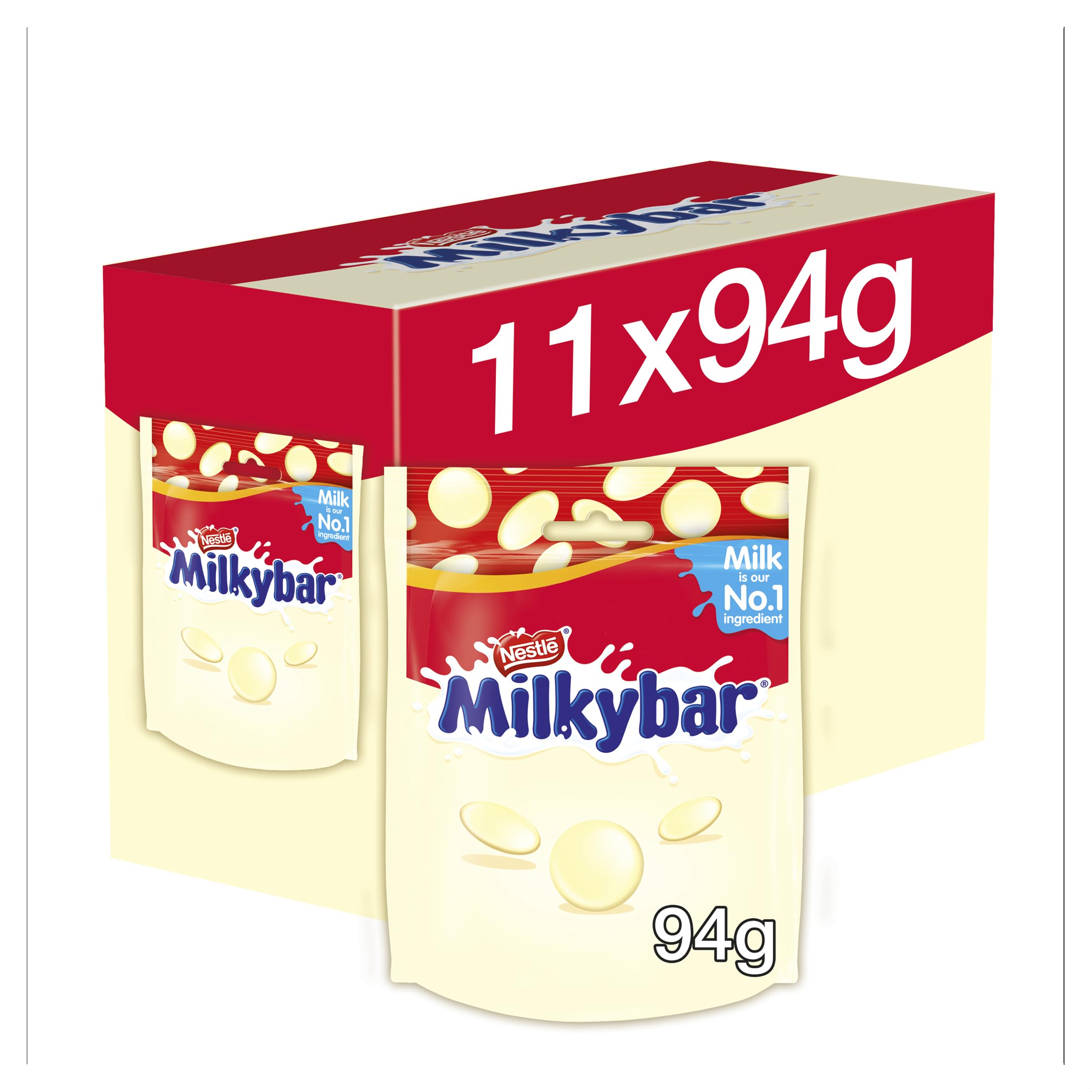 Milkybar White Chocolate Giant Bar Buttons Sharings Bags, 11 x 94 g 12gRainforest AllianceRainforest AllianceRainforest AllianceRainforest Alliance