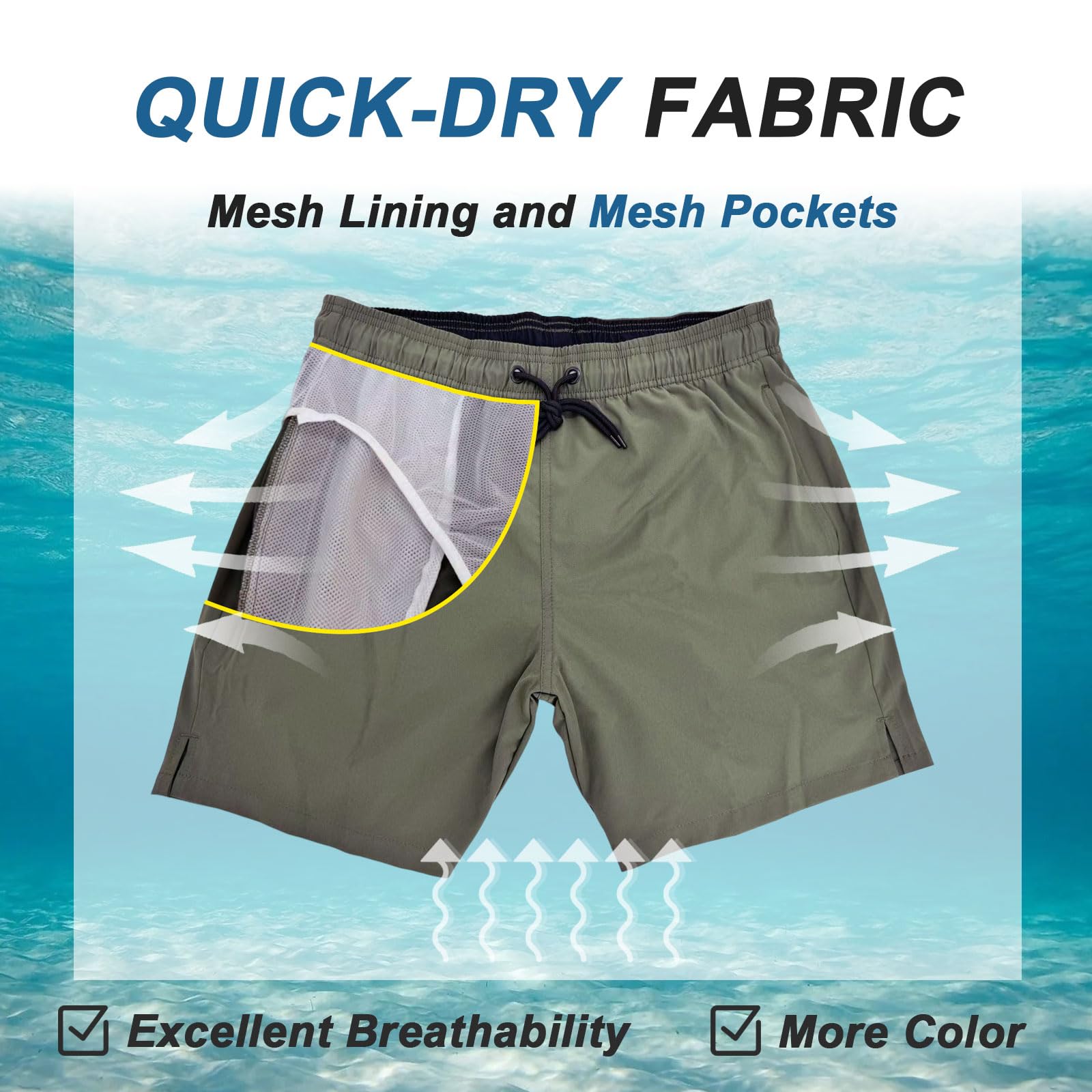Shorts de Bain Homme Maillot de Bain Homme avec Poches Zippées, Séchage Rapide Short de Plage Piscine Surf Homme avec Doublure en Maille et Cordon Réglable