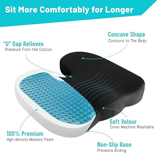 Aoresac Cojín de asiento y almohada de apoyo lumbar para sillas de oficina y automóviles, cojín de asiento de espuma viscoelástica con funda