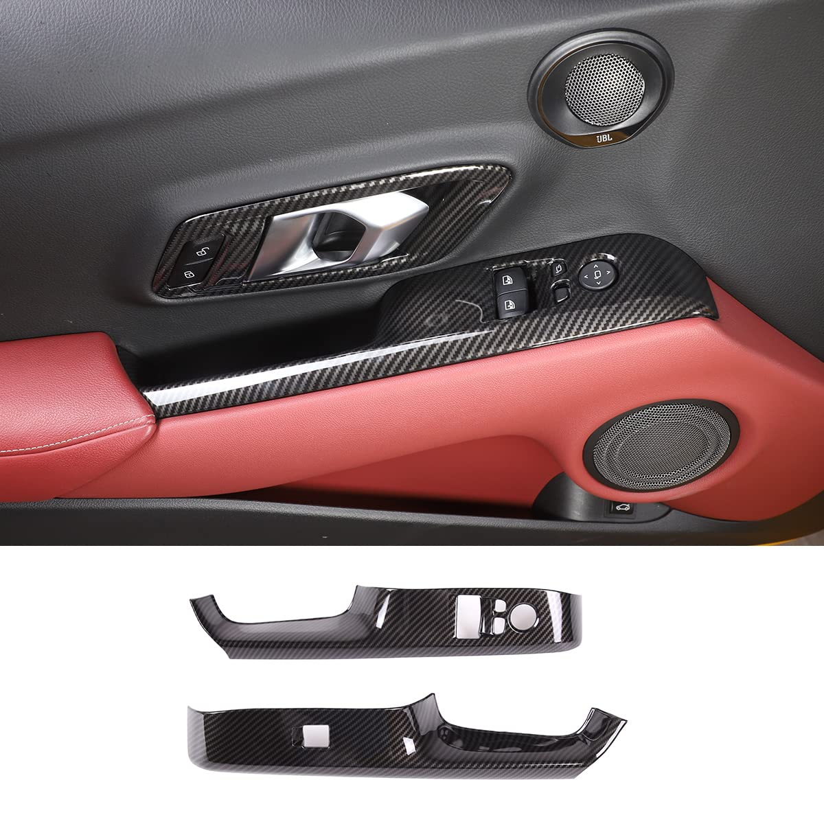 Fit for Toyota Supra GR A90 A91 MK5 2019-2022 Window Lift Switch Cover, ABS Carbon Fiber Pattern Window Lift Switch Panel Decoration Frame Trim Cover, 2PCS