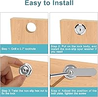 Vista 5 de Cerraduras de leva para gabinete, llaves similares, cilindro de 1-3/8'' (longitud) se adapta a un grosor máximo del panel de 1-1/8', juego de 16