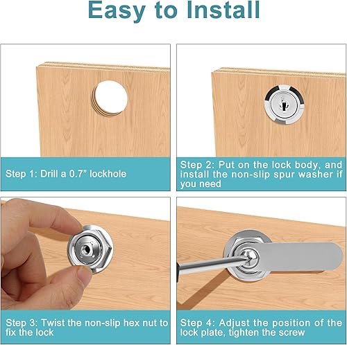 Miniatura 5 de Cerraduras de gabinete con llave igual, cilindro de 1-38 pulgadas de longitud. Se adapta a un grosor máximo del panel de 1-18 pulgadas, 16 cajones