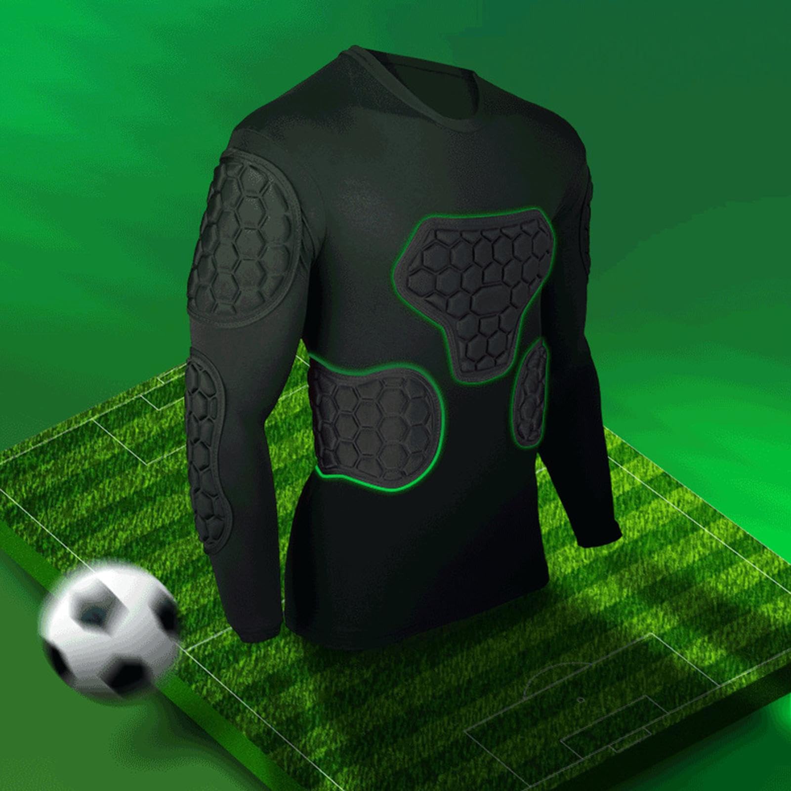 Camicia imbottita per giovani – Maglia da portiere a maniche lunghe, camicia di compressione di protezione con torace, gomiti e spalline, ideale per l'allenamento di calcio, baske