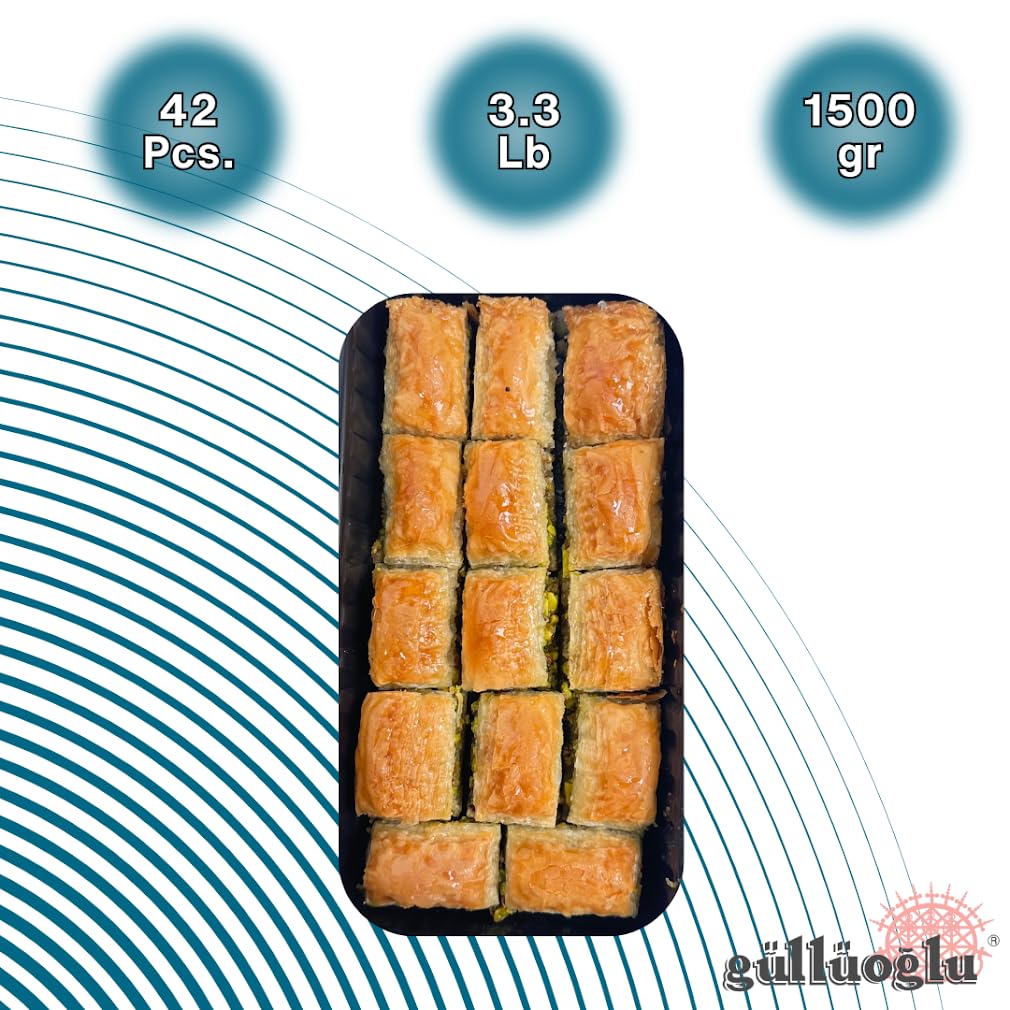 Gulluoglu Premium Dry Baklava with Pistachio, Freshly Produced and Long Lasting, Traditional Turkish Baklava (500 gr.- 1 Pack)