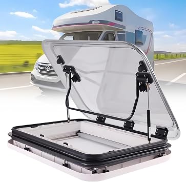 RV Caravan Skylight, RV Skylights Caravan Motorhome Roof Vent Hatch, Roof Window with LED Light Camper Windows Replacement Skylight with Lamp for RV Caravan Motorhome 50x50cm