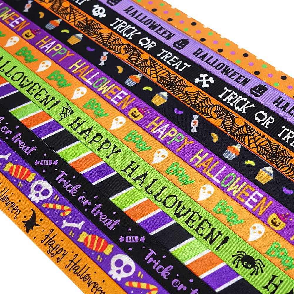 12 Rollen Halloween Satinband – Geister, Kürbisse, 54 M Geschenkband Für Deko & Basteln