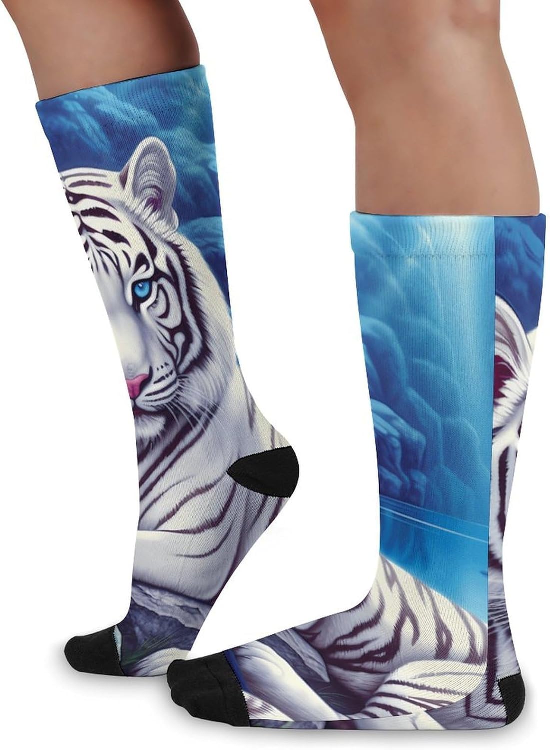 Funny Tiger Knee High Socks Athletic Long Stockings Sport Casual Crew Tube Sock Boot 46cm