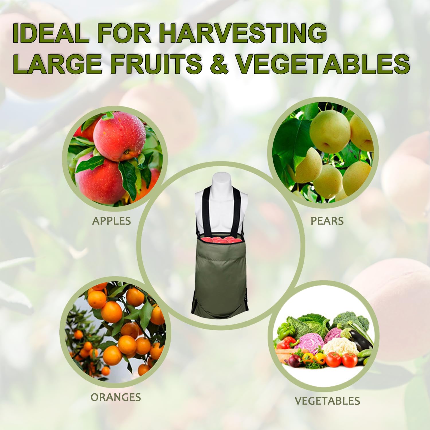 Flagest Tablier de Cueillette de Fruits - Sac de Cueillette de Fruits et Légumes en Tissu Oxford Imperméable et Durable pour le Stockage Des Fruits - Tablier pour le Verger, La Ferme et le Jardin