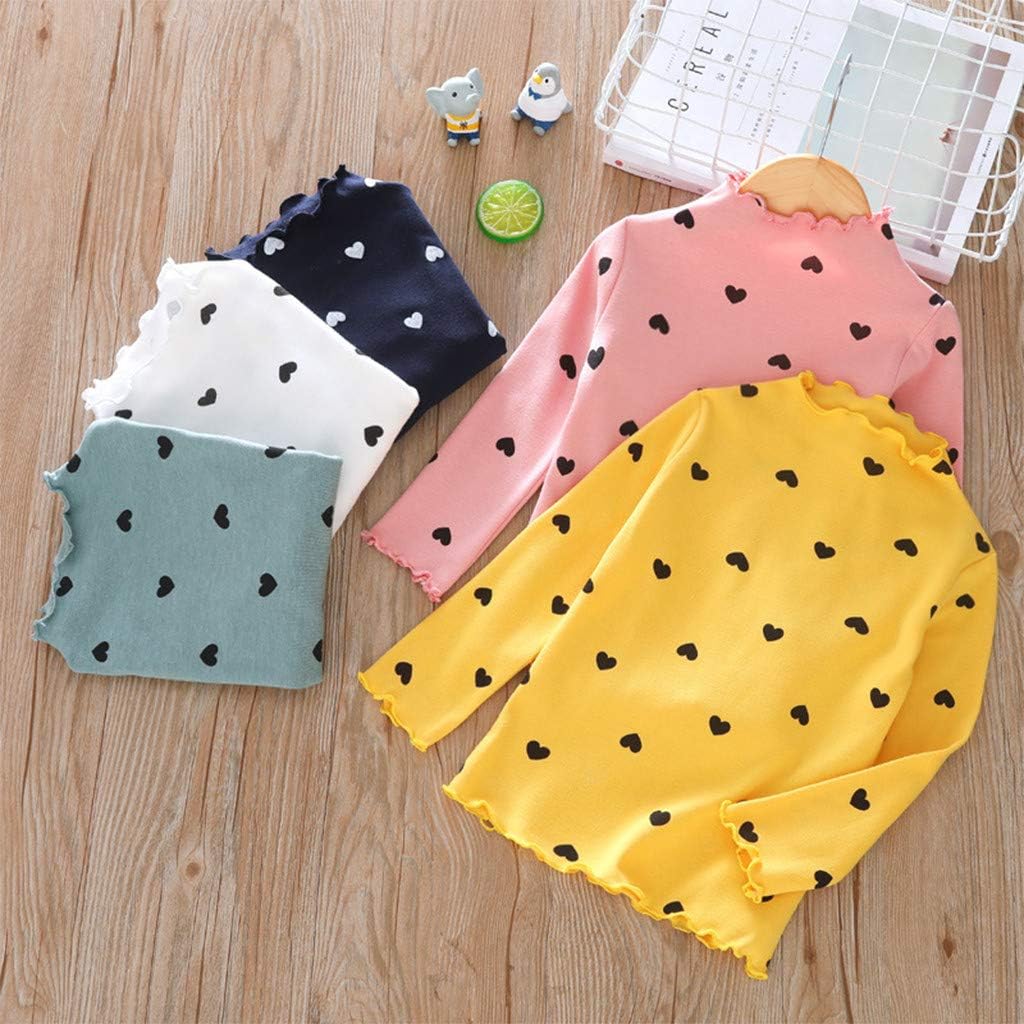 Kids Toddler Cotton Ruffles Turtleneck Tops Girls Heart Printing Long Sleeve Mock Neck Blouse Jackets for Toddler Boys