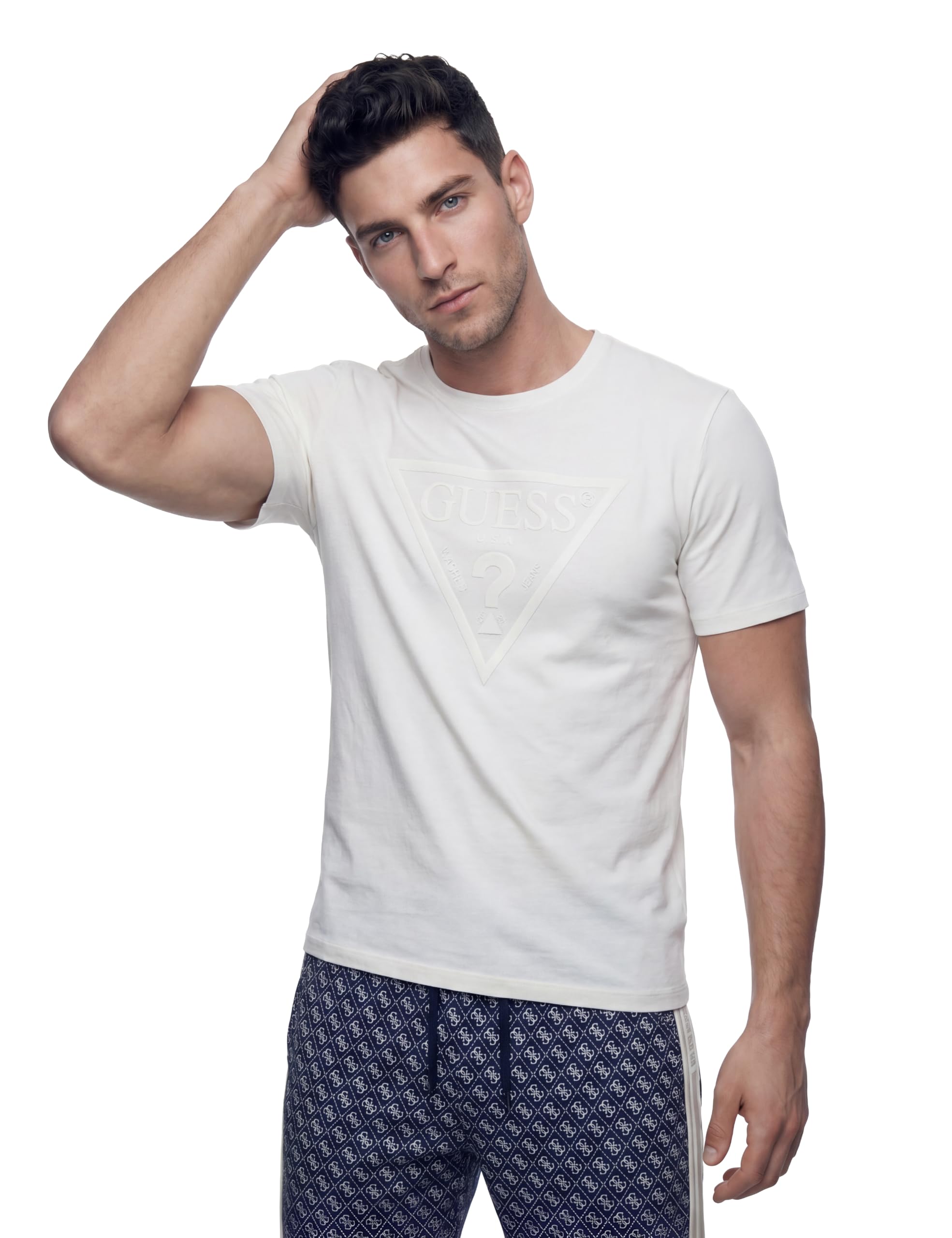 Guess Core Triangle Logo Tee - Men's Cotton T-Shirt Crew Neck