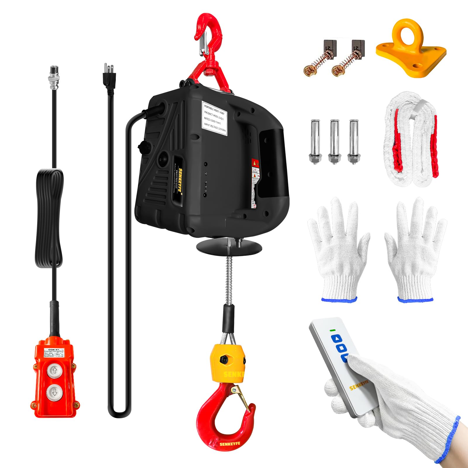 Verricello elettrico portatile 698,5 kg, 3 in 1, paranco elettrico a cavo 110 V 25 FT con cinghia di sollevamento, argano elettrico a soffitto per sollevamento rimorchio